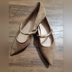 Women’s A New Day Cassidee Metal Mary Jane Flats with Memory Foam Insole – Taupe